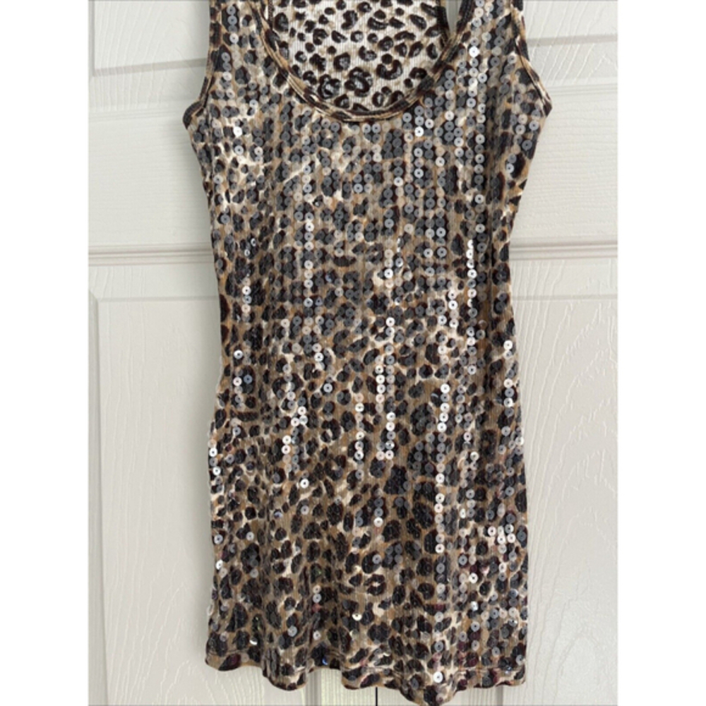Arden B Women's Brown Cheetah Animal Print Sequin Stretch Tank Top Snooki Sz XS - Picture 2 of 9